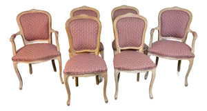 Antique Hand Carved Italian Louis XVI Upholstered Dining Chairs (6)