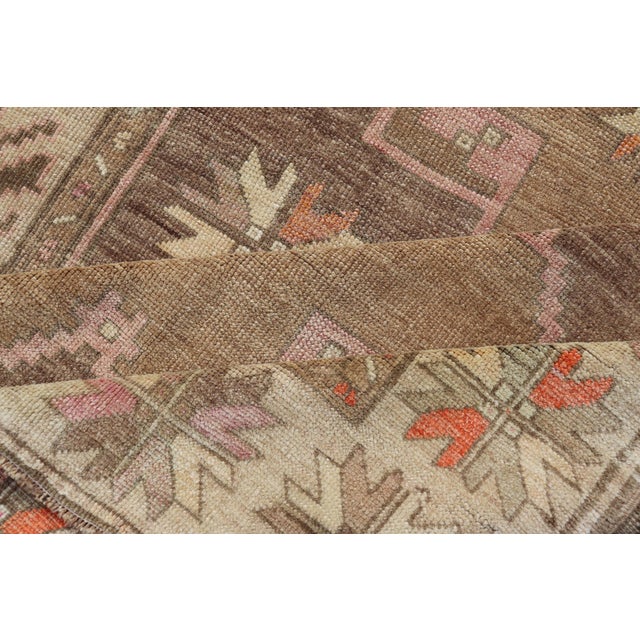 Vintage Turkish Kars Gallery Rug With Soft Taupe and Mocha Geometric Design For Sale In Atlanta - Image 6 of 14