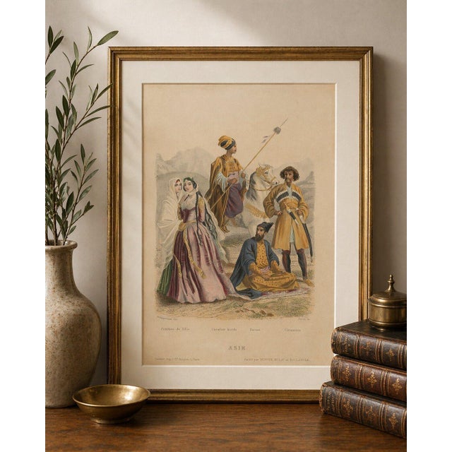 Cream After Henri Félix Emmanuel Philippoteaux, Persian, Kurdish & Circassian Costumes, 1860 For Sale - Image 8 of 9