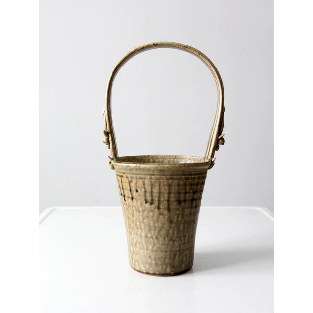 Vintage Frank Polizzi Pottery Basket Vase For Sale - Image 9 of 13