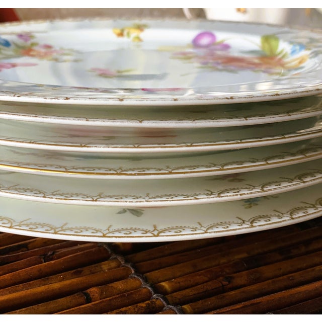 Rosenthal Germany Early 1900s Rosenthal Selb Bavaria for Ovington Bros Set of 6 Hand-Painted Floral Gold Rim Plates For Sale - Image 4 of 16