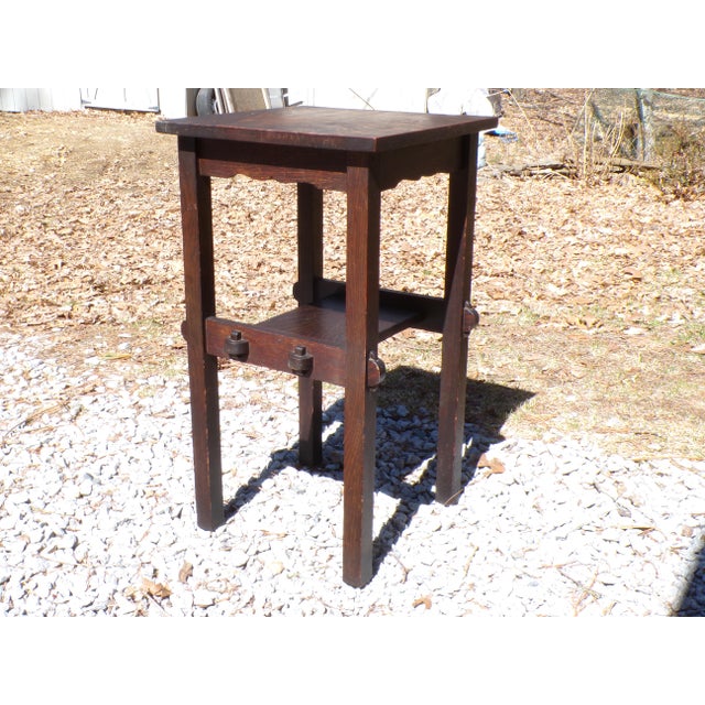 Vintage Mission Oak Arts & Crafts Side Table Plant Stand End Table For Sale - Image 11 of 15