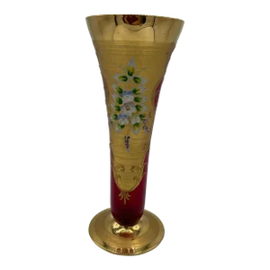 Late 19th Century Moser Style Cranberry Glass Vase With Gilt and Applied Floral Decoration