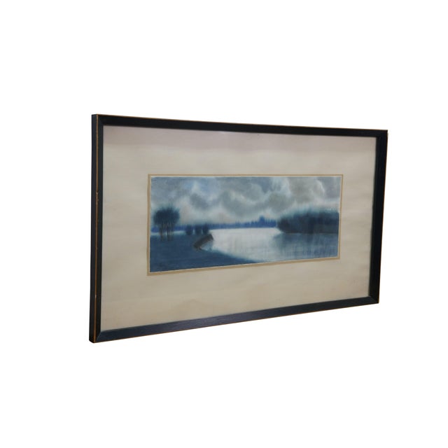 Mid-Century Modern Mid 20th Century Romanian László Balogh Signed Impressionist Pastel Lake Landscape Painting 37" For Sale - Image 3 of 12