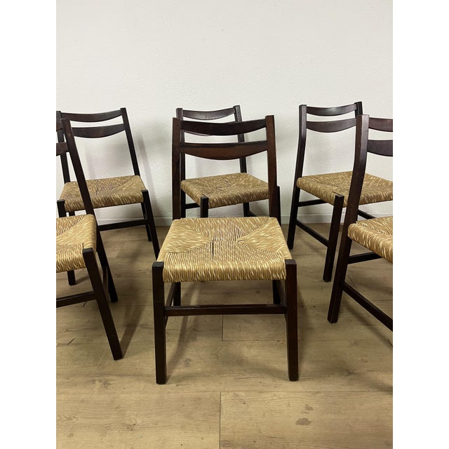 Italian Chairs in Teak Wood and Straw, 1960s, Set of 6 For Sale - Image 3 of 9