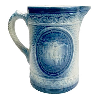 19th Century Vintage Bull & Cow Salt Glaze Pitcher For Sale