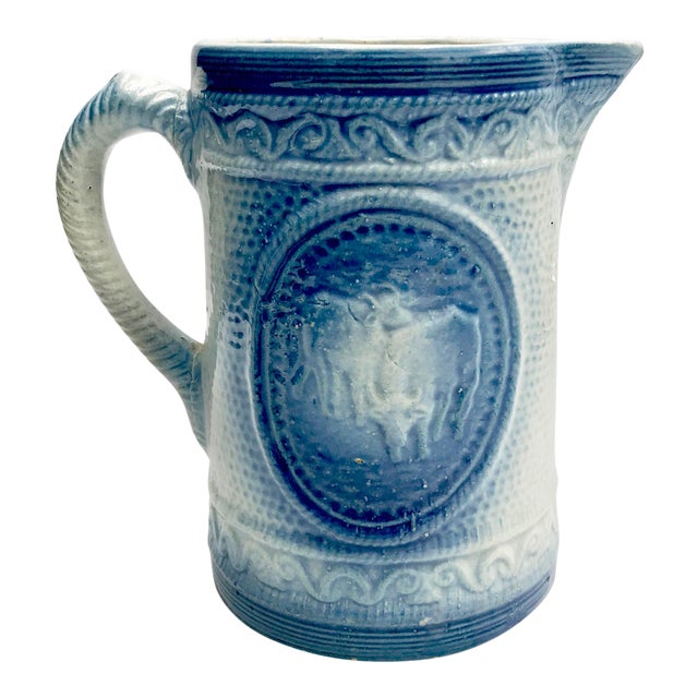 19th Century Vintage Bull & Cow Salt Glaze Pitcher For Sale