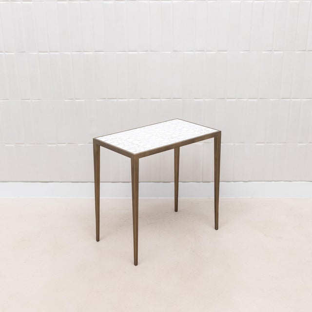 Set of 3 Nesting Tables in White Shagreen and Mother of Pearl With Bronze Patina Brass by R&y Augousti For Sale - Image 10 of 11