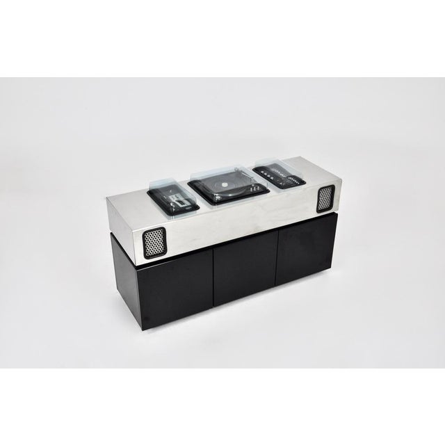 Record player, Radio and Bar Batman by Adalberto Dal Lago & Adam Tihany for Giuseppe Rossi. The top is in brushed chrome...