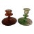 Pair of 1960s Fostoria Etched Candle Stick Holders, Peach and Green For Sale
