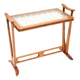 Vintage French Side Table in Cherry Wood with Glass Top, 1960s For Sale