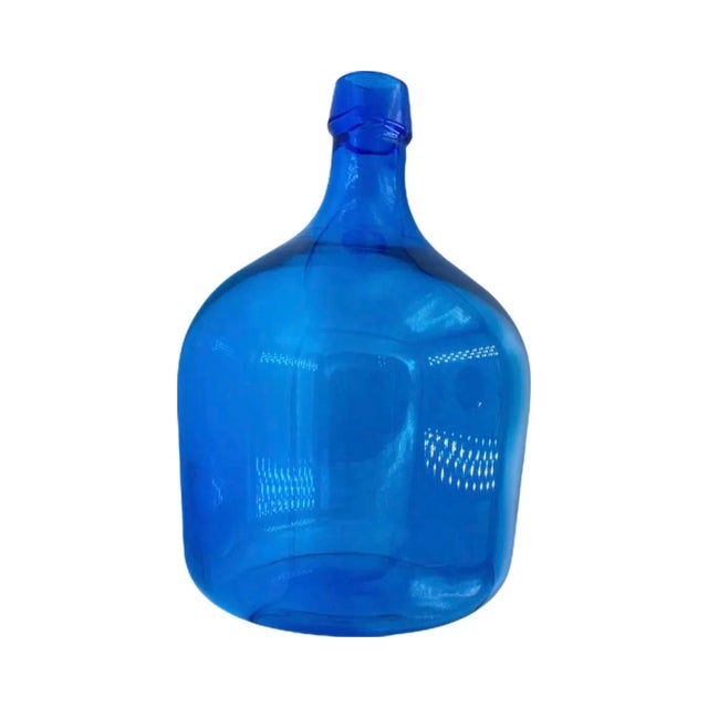Blue Vintage Mid-Century Blue Glass Bottle Jug Vase Hand-Made For Sale - Image 8 of 12