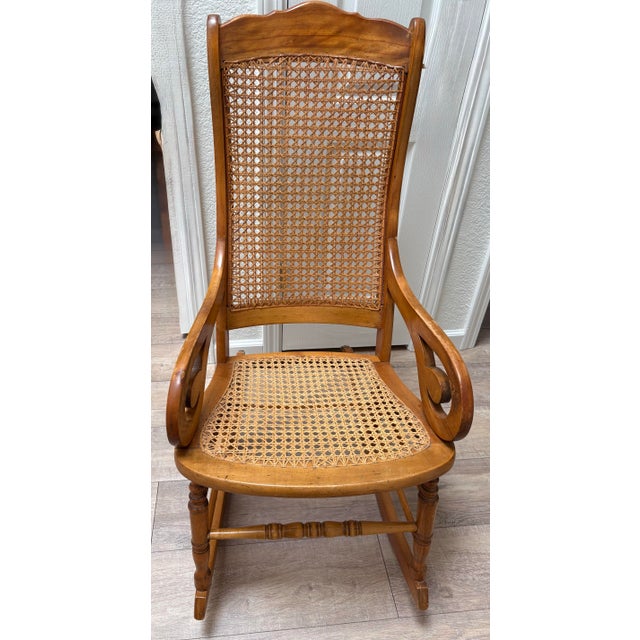 Wood Vintage Solid Maple Wood Bentwood Cane Rocking Chair For Sale - Image 7 of 11