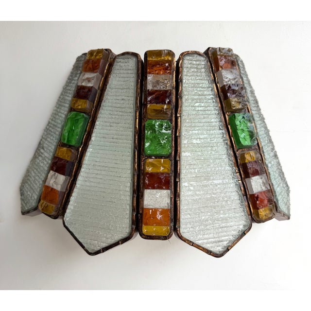 1970s Hammered Glass Wrought Iron Sconce by Longobard - Set of 3 For Sale - Image 11 of 12