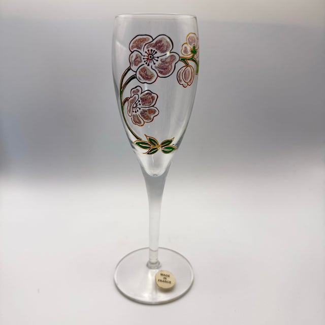 1990s Pierre Jouet France Époque Art Nouveau Crystal Champagne Flutes Pink Flowers - Set of 4 For Sale - Image 9 of 11