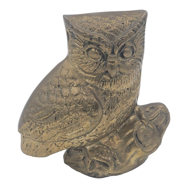 Mid 20th Century Brass Owl on Branch Figurine For Sale