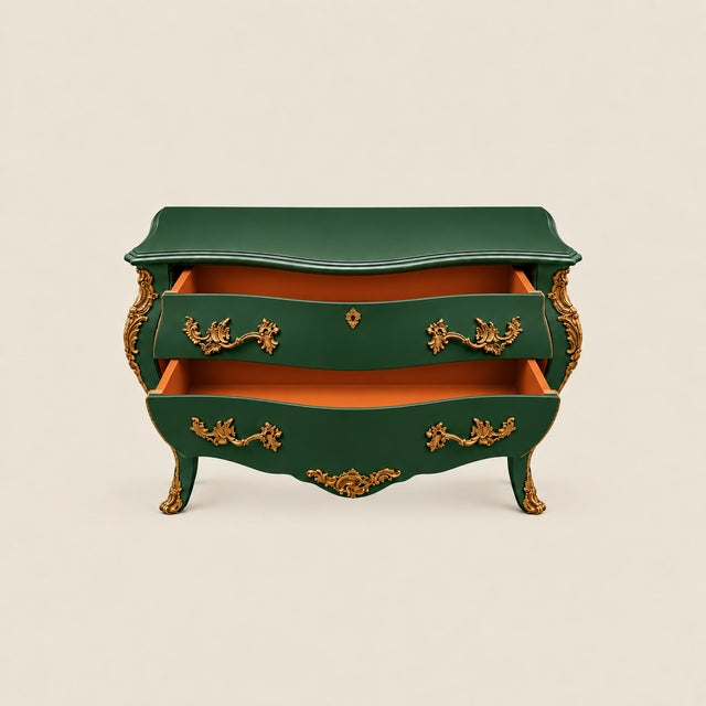 Traditional Italian Bombé Chest in Land Rover Green For Sale - Image 3 of 3