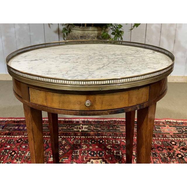 Louis XVI Style Bouillotte Table in Mahogany with White Marble Top, 1930s For Sale - Image 3 of 13
