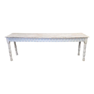 Antique French Rustic Painted Pine and Hardwood Console Table With Greek Key Motif For Sale