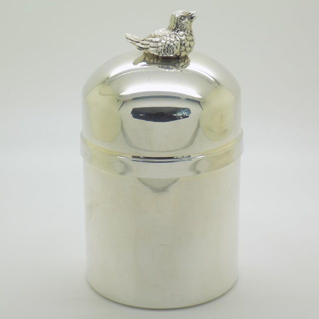 Vintage Italian Cotton Swab Jar with Bird Top in Silver 800, Milan, 1970s For Sale - Image 14 of 14
