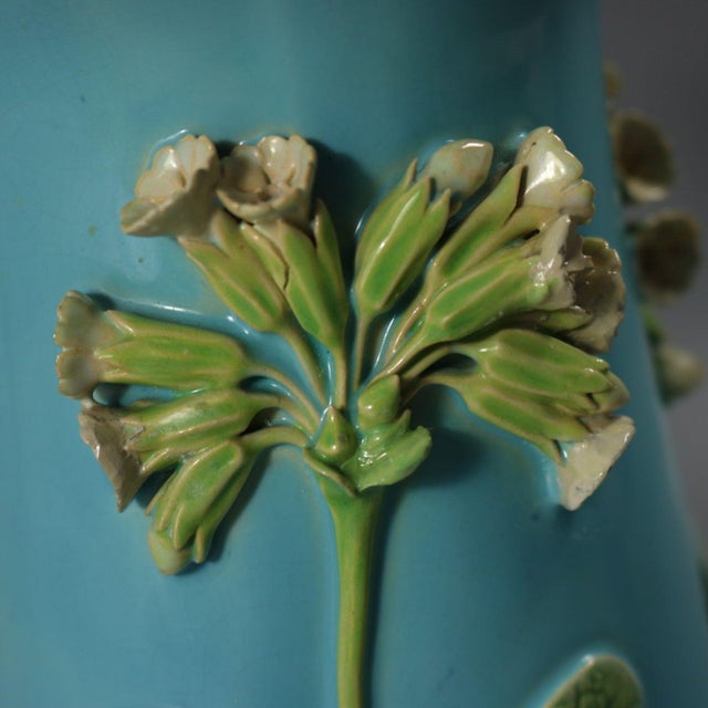 Minton Majolica Floral Vase With Bulb Feet For Sale - Image 11 of 13
