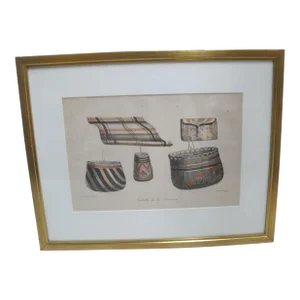 Louis Choris Hand Tinted C1822 Lithograph Plate X Aleutian Baskets of the Island