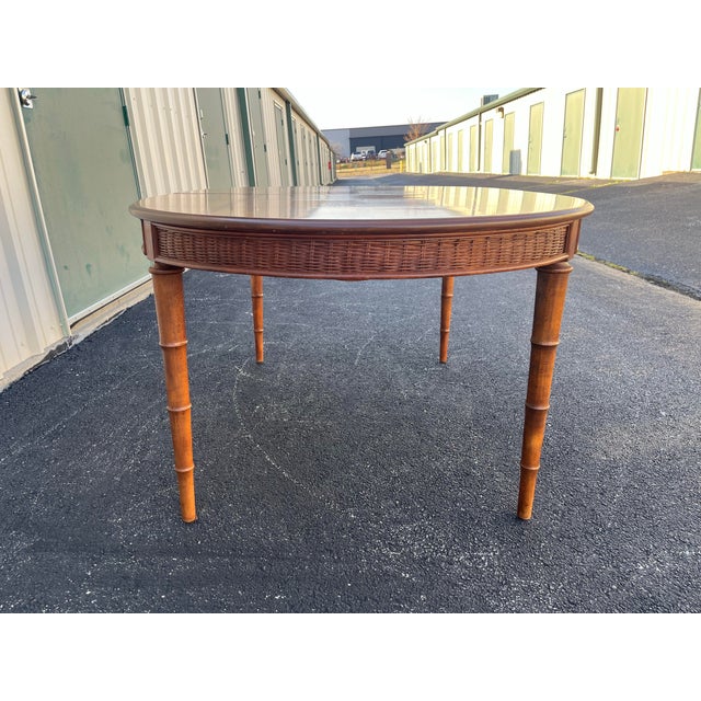 1970s American of Martinsville Faux Bamboo and Rattan Walnut Dining Table For Sale - Image 9 of 12