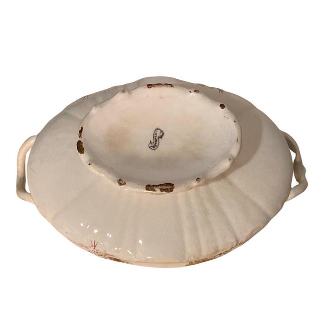 Vintage Covered Serving Dish and Platter With Purple Violets. Crazed, Stained, Chipped. For Sale - Image 9 of 11