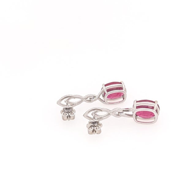 Metal Oval Ruby Dangle Earrings with Earth Mined Diamonds in Solid 14k White Gold - 2 Pieces For Sale - Image 7 of 7