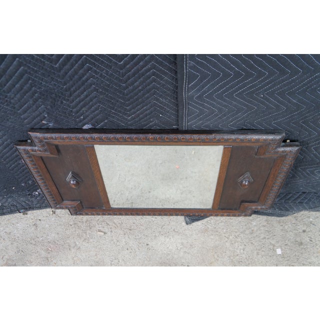 Wood Antique Victorian Quartersawn Oak Beveled Egg & Dart Vanity Mirror 34" For Sale - Image 7 of 9