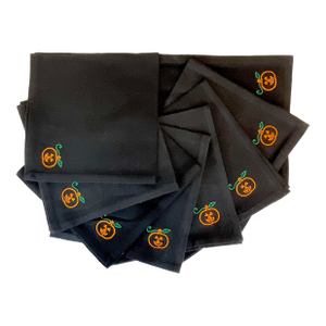 1980s Vintage French Linen Halloween Pumpkin Napkins - Set of 8.