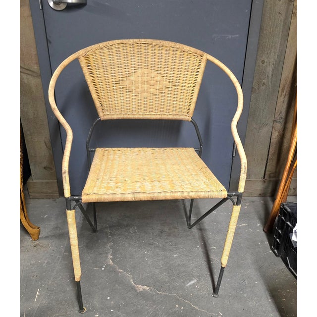 Mid Century Modern Wrought Iron & Wicker Chairs a Pair For Sale In New York - Image 6 of 10