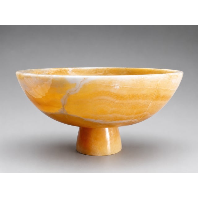 Honey Onyx Pedestal Bowl 10x10x5 | Handcrafted Natural Stone Decorative Centerpiece For Sale In New York - Image 6 of 7