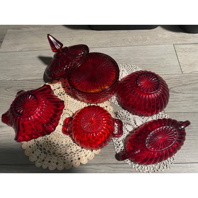 1960s Elegant Indiana Glass Co. Cut Crystal Lot of Relish Dishes, Catch-All Bowls and Candy Dish With Lid - 6 Piece For Sale - Image 6 of 7