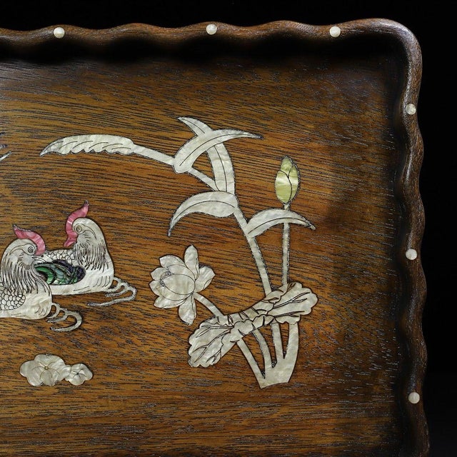 Huali Rosewood Tray Inlaid With Mother-of-Pearl For Sale - Image 9 of 9