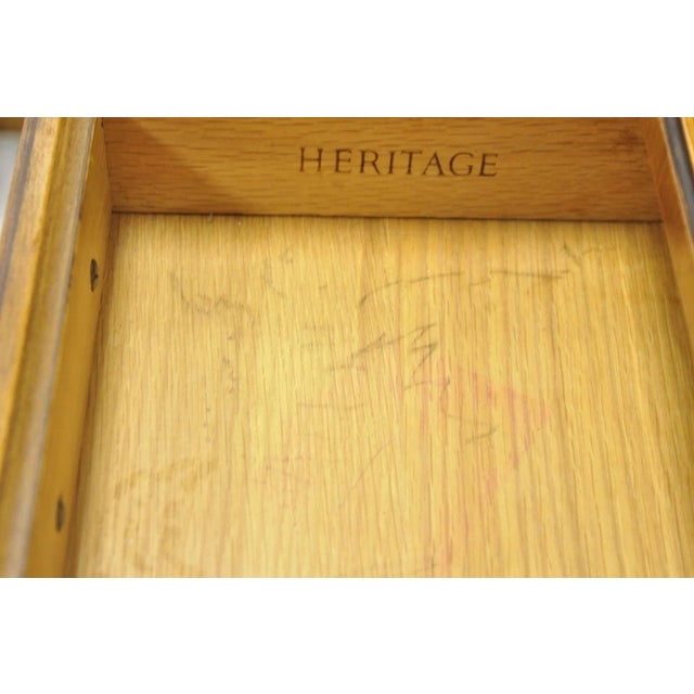 Late 20th Century French Empire Cherry Wood Black Column 1 Drawer Lamp End Table by Heritage, Pair For Sale - Image 10 of 11