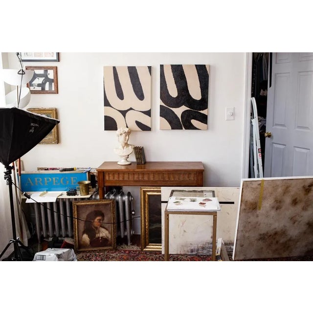 2020s Pair of Original Abstract Paintings on Canvas in Black and White/Beige For Sale - Image 5 of 8