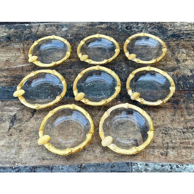 Vintage Gilt Bamboo Table Setting Personal Ashtrays - Set of 8 For Sale In West Palm - Image 6 of 11