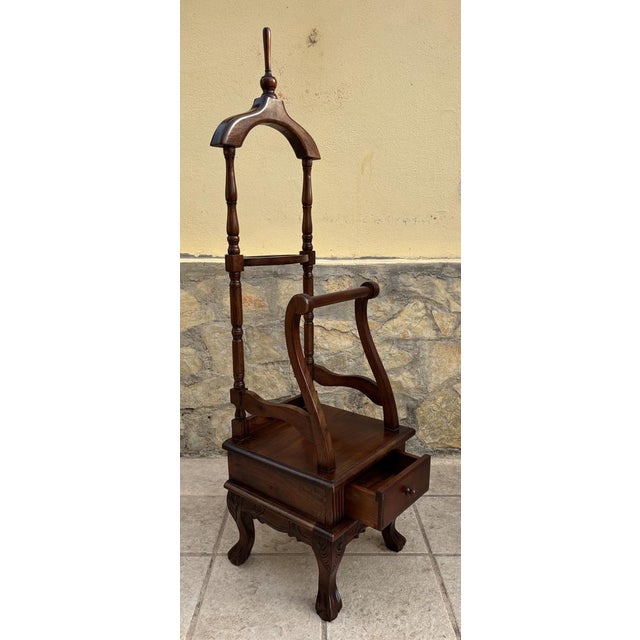 Wood Antique English Chippendale Hardwood Valet Stand with One Drawer, 1890s For Sale - Image 7 of 17