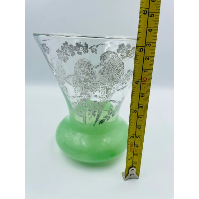 Mid 20th Century Parrot Motif Silver Overlay and Mint Colored Vase For Sale - Image 11 of 12