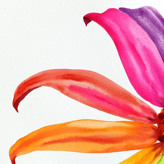 2020s Rainbowland Coneflower - Original Abstract Floral Watercolor Art by Xiao Wen Xu For Sale - Image 5 of 6