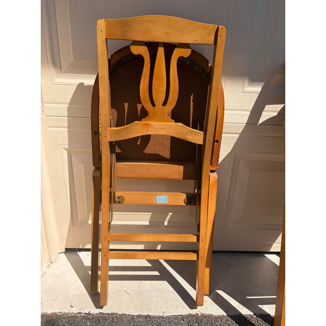 Tan 1950s Mid-Century Stakmore Lyre Back Folding Chairs - Set of 4 (With Original Labels) For Sale - Image 8 of 9