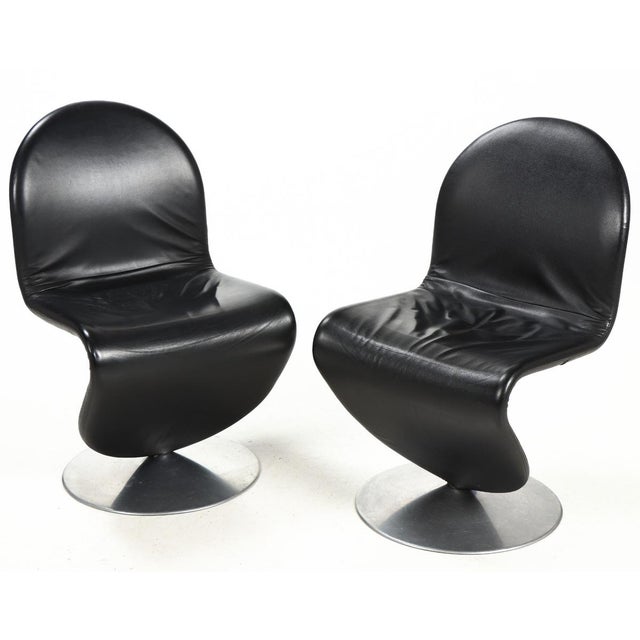 Set of Black Leather Model 1-2-3 Side Chairs by Verner Panton for Fritz Hansen, 1970s For Sale - Image 6 of 6