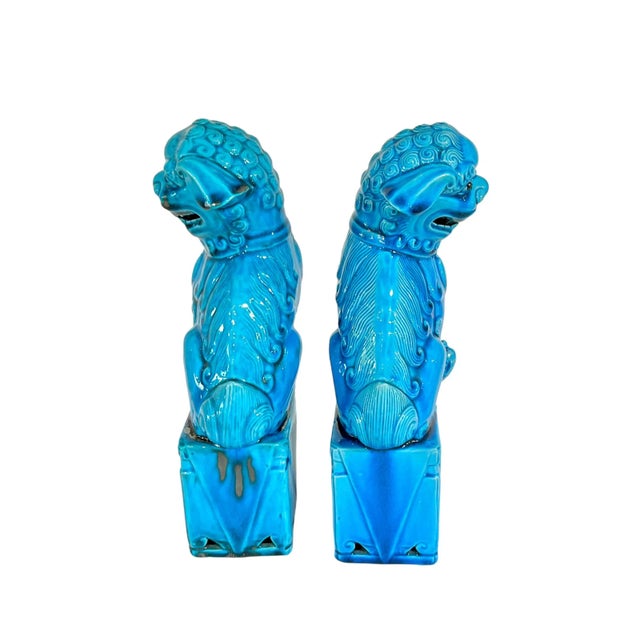 Mid 20th Century Pair of Vintage Larger Size Turquoise Blue Chinese Foo Dogs For Sale - Image 4 of 12