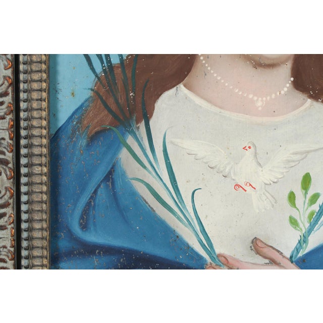 Paint Our Lady of the Dove, Oil on Tin, 19th Century For Sale - Image 7 of 15