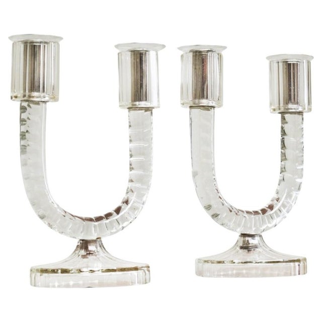 Vintage French Art Deco Candleholders in Crystal, 1930s, Set of 2 For Sale - Image 12 of 12