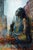 Regal Blue by Christopher Clark | Oil on Wood Panel Woman in a blue dress against a city backdrop. For Sale