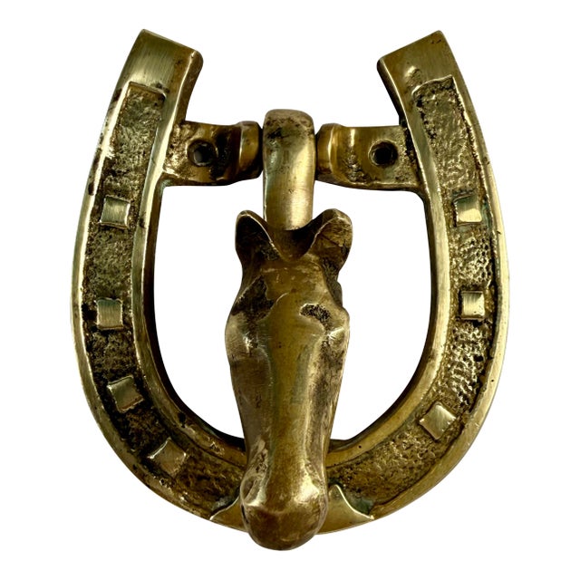 Vintage, English Horse and Horseshoe, Brass Doorknocker For Sale