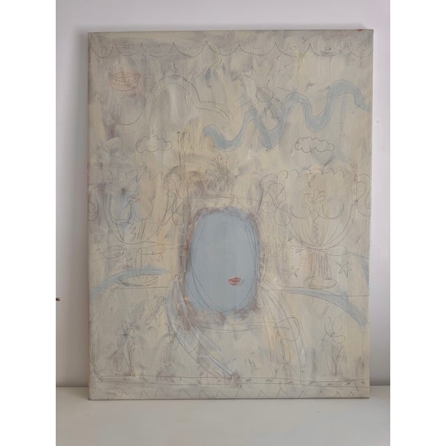 Abstract Large Abstract Oil Painting on Canvas Unstreched (Rolled in Tube) – Contemporary Surreal Artwork With Line Drawing – Modern Wall Art For Sale - Image 3 of 6