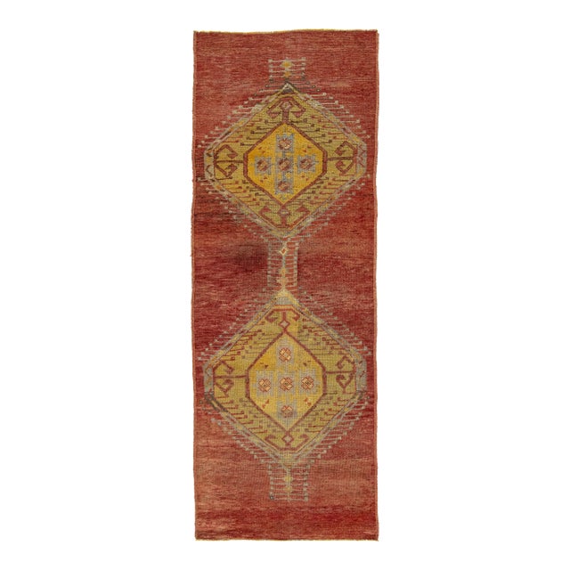 Rust Vintage Turkish Anatolian Wool Runner With Geometric Design For Sale